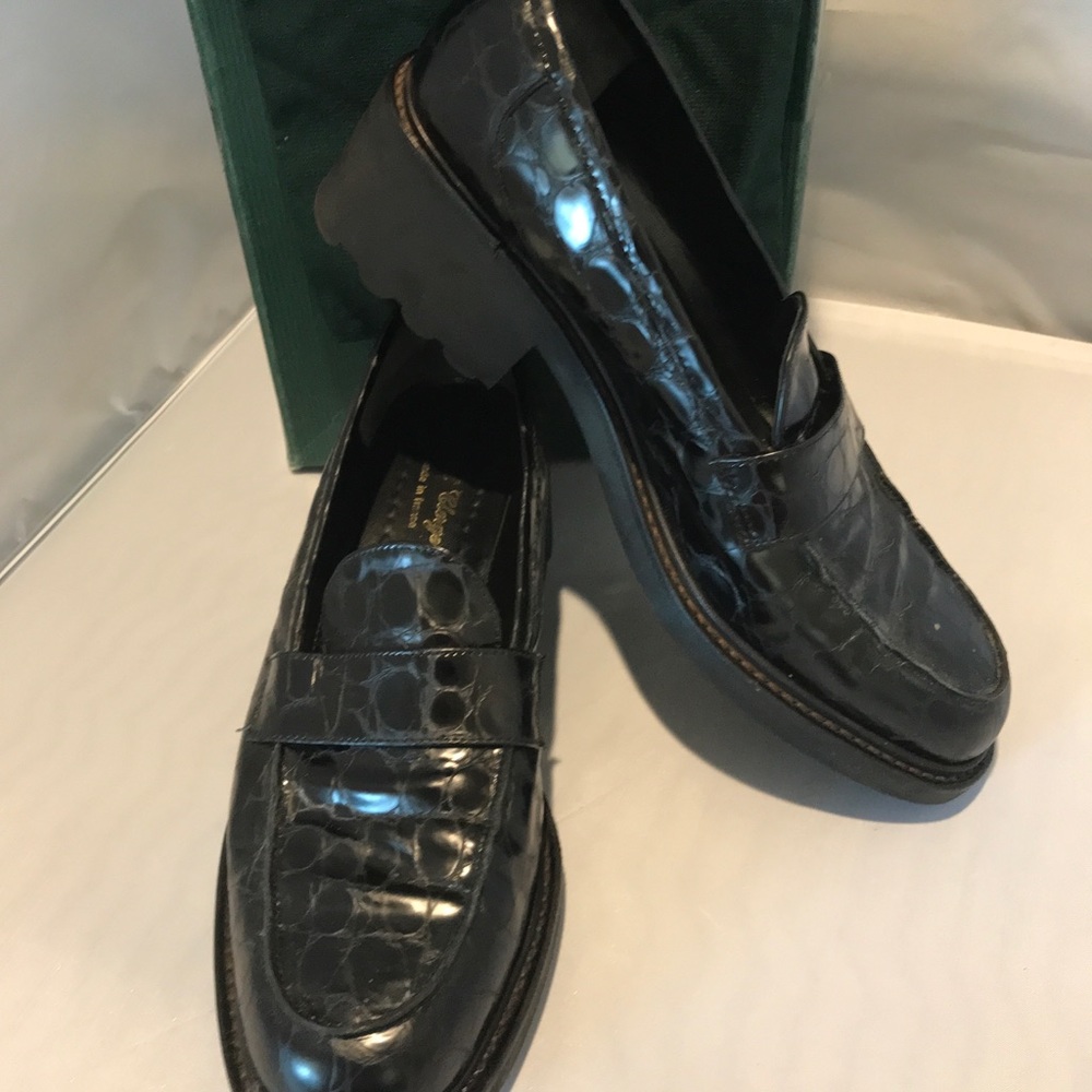 Robert Clergerie Black Calf Croc River Loafers
